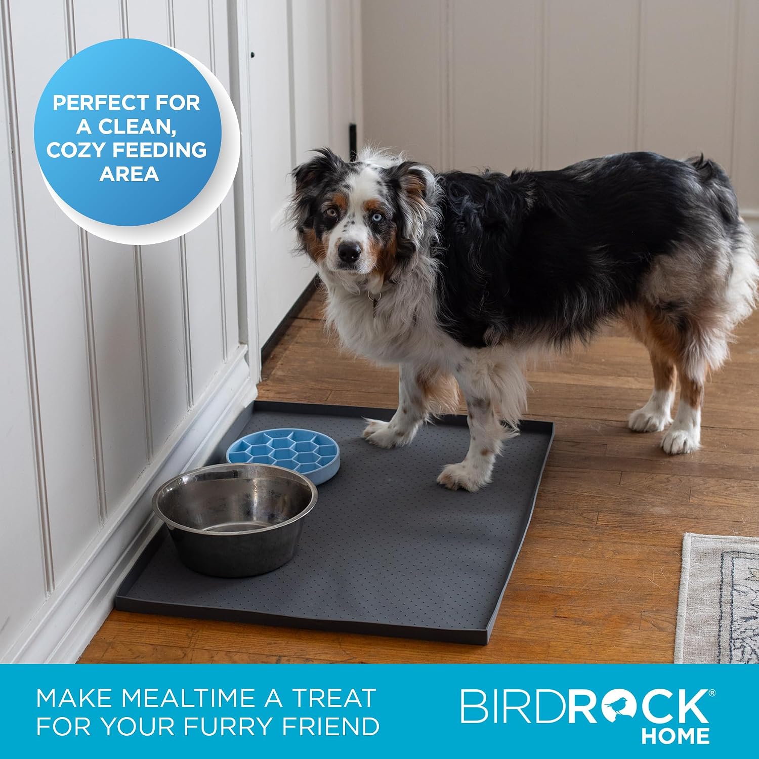 Extra-Large Dog Mat for Food and Water Bowls - Waterproof Pet Feeding Mat to Prevent Spills - Anti-Slip Rubber Tray for Messy Eaters - Placemat Protector for Floors - 32in x 24in - Grey - view 5