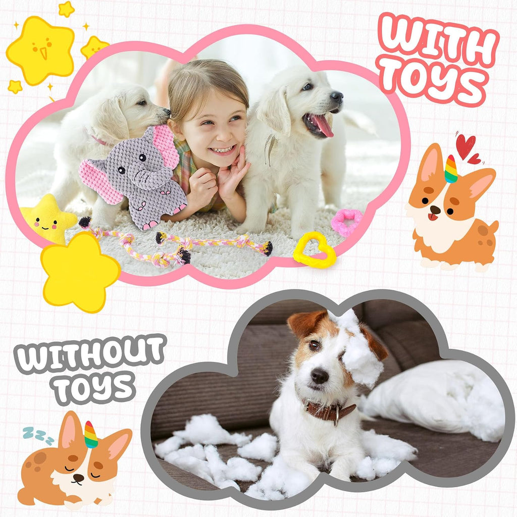 Pink Puppy Toys - 9 Pack Puppy Chew Toys for Teething, Enrichment Dog Toys for Small Dogs to Keep Them Busy, Squeaky Plush Toy for Boredom - view 7