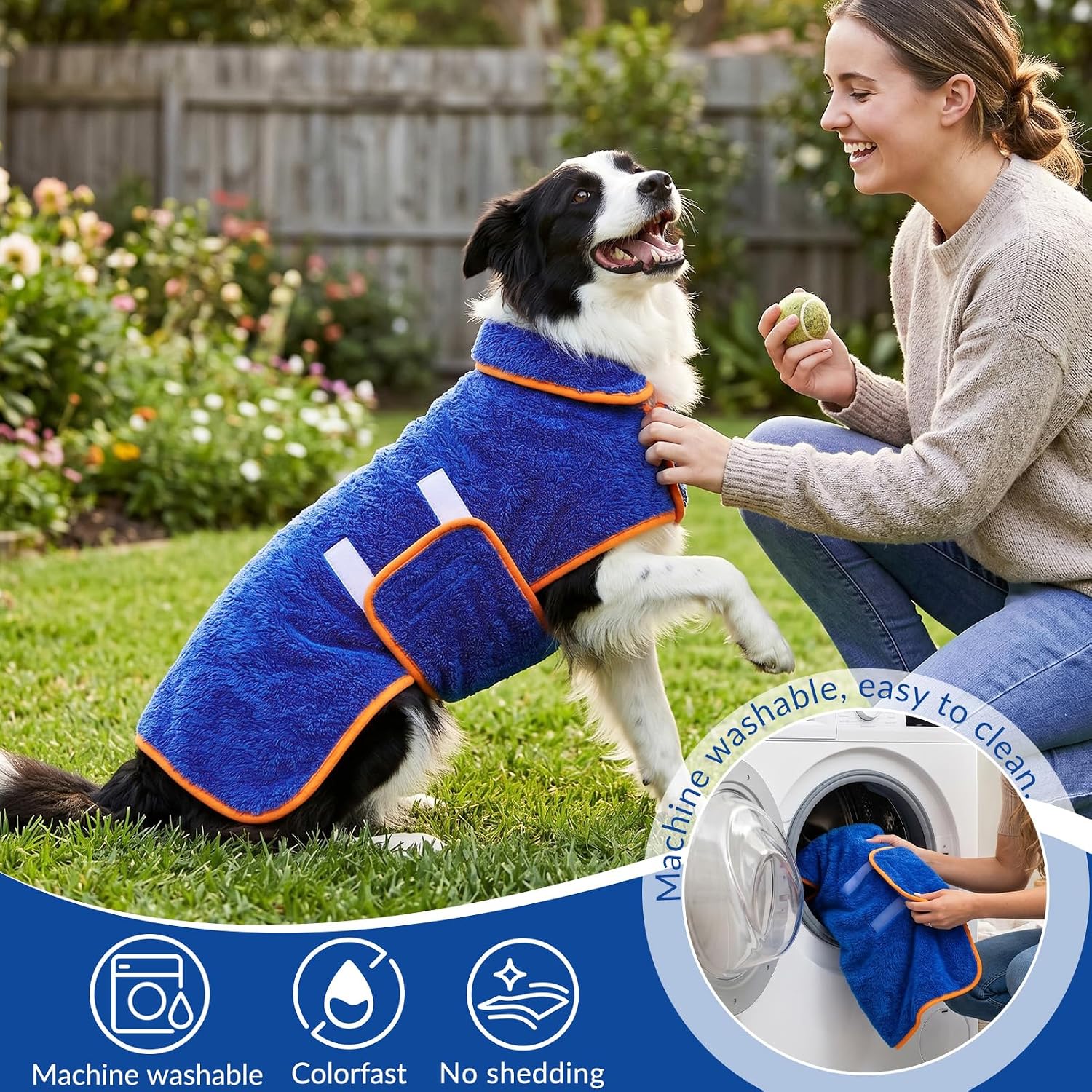 Dog bathrobe, super absorbent for small to large dogs, dark blue XL | dog robes with soft fleece, warm & cozy, adjustable fit, and quick drying coat for baths swimming and grooming - view 5