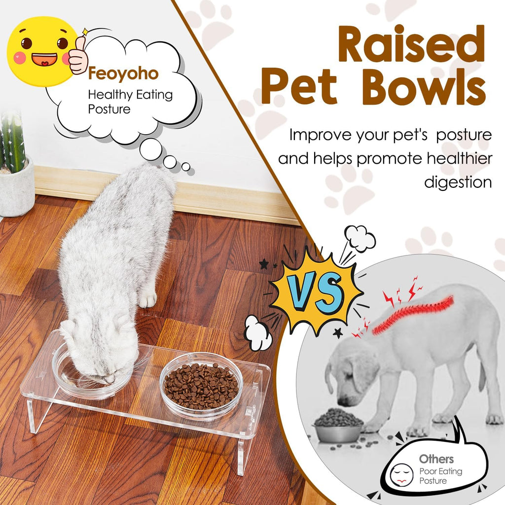 Elevated dog & cat bowls – 3.75" acrylic raised pet feeder stand with 2 stainless steel & 2 glass bowls – food & water dish set for puppy/small dogs & cats - view 5