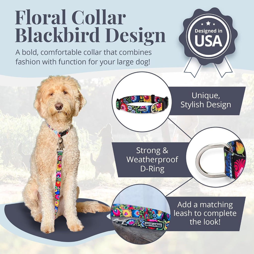 Collar for Large Dogs Cute Adjustable – Blackbird, Large | Cute Dog Collars for Large Dogs | Adjustable Nylon Collar with Easy Click Buckle & Weatherproof D-Ring - view 8