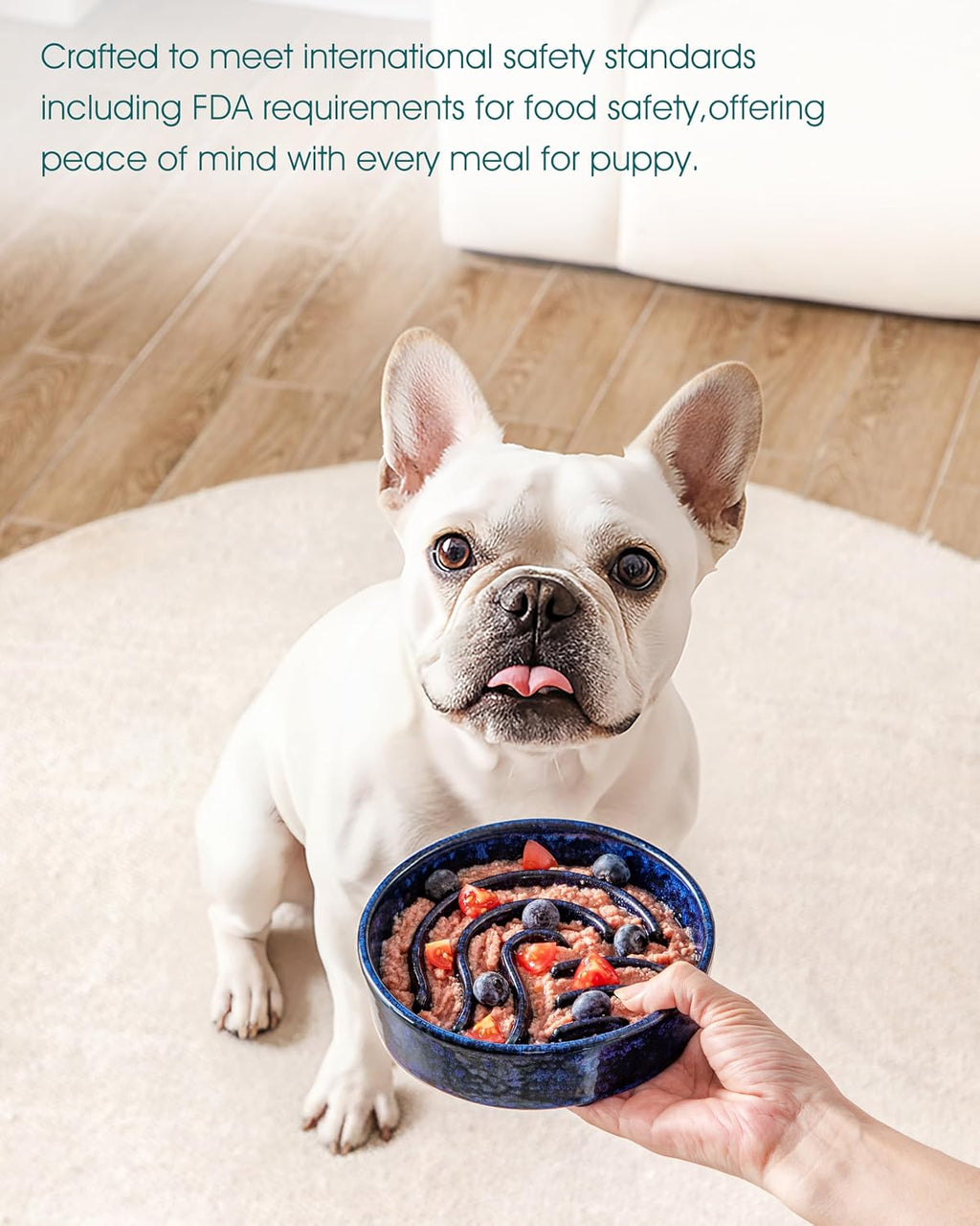 Slow Feeder Dog Bowl, 0.6 Cup Ceramic Slow Feeding Food Dish for Small Breed, Puzzle Dog Food Bowl for Fast Eater, Blue - view 6