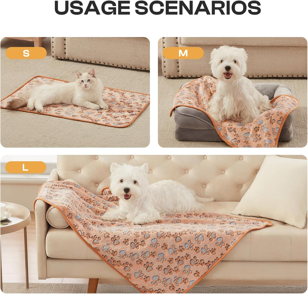 Dog blanket 3 pack, soft cozy fleece throw for puppy cat, 23"x16" | fuzzy flannel small pet blanket washable, cute paw print for crate car bed. Puppy essential, cat stuff gifts, small - view 4