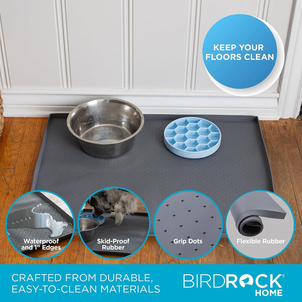 Extra-Large Dog Mat for Food and Water Bowls - Waterproof Pet Feeding Mat to Prevent Spills - Anti-Slip Rubber Tray for Messy Eaters - Placemat Protector for Floors - 32in x 24in - Grey - view 4