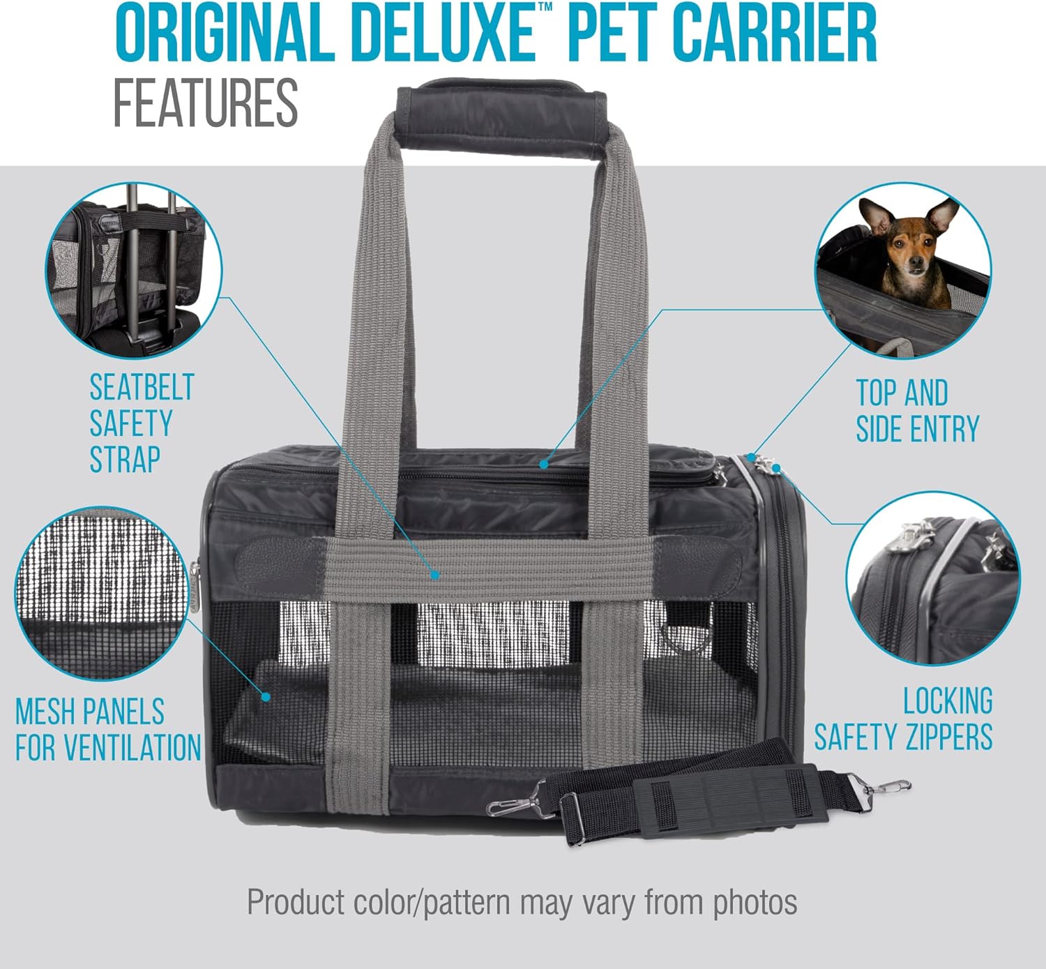 Original Deluxe Travel Pet Carrier, Airline Approved & Guaranteed On Board - Charcoal Gray, Medium - view 7