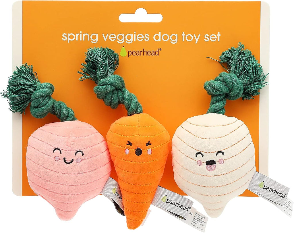 Spring Garden Veggies Dog Toys, Plush Squeaky Rope Dog Toys, Radish Carrot & Turnip Vegetable Dog Toy Set, Loud Squeakers, Set of 3 - view 5