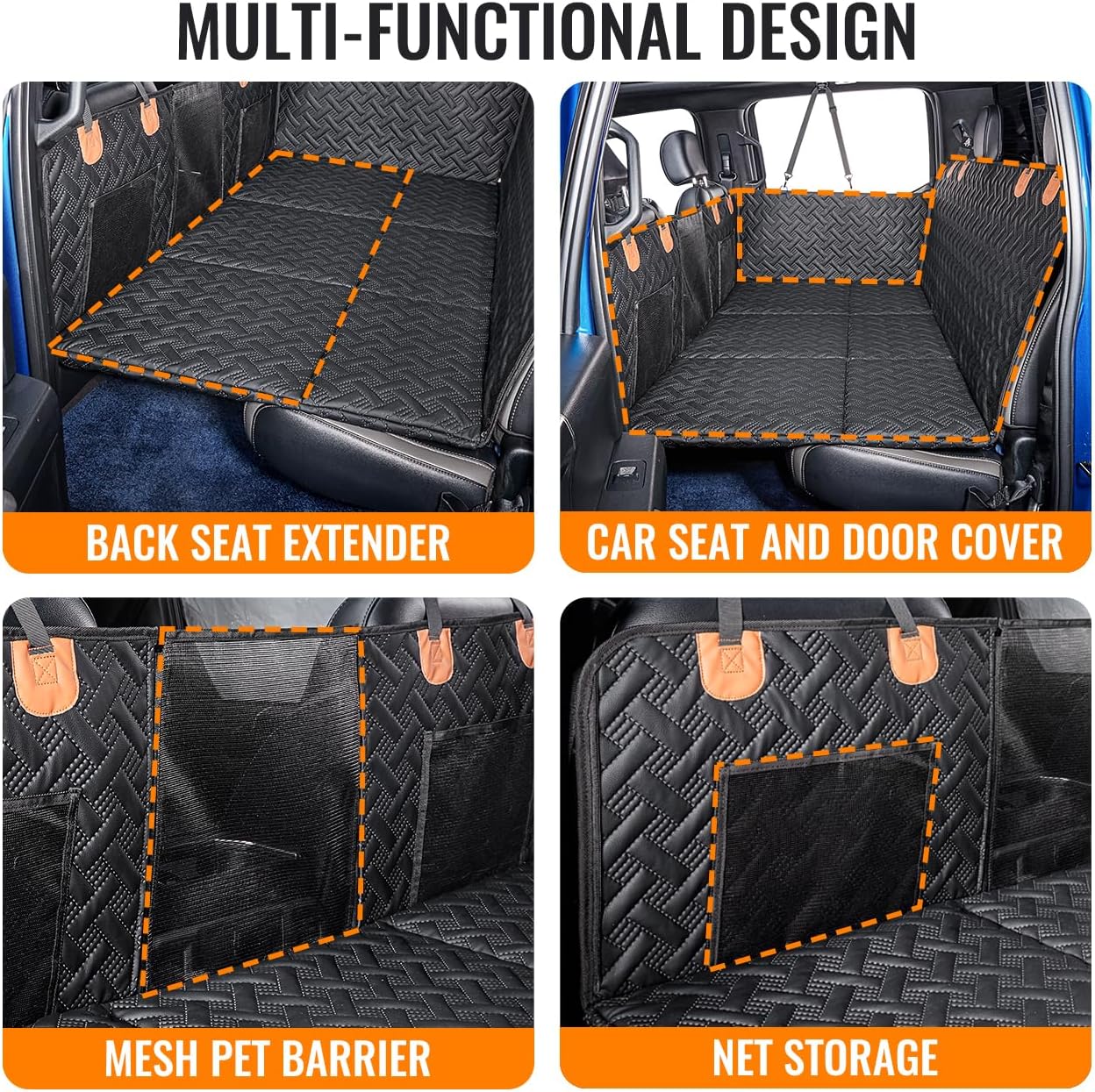 Dog Car Seat Cover for Back Seat,Seat Extender for Full Size Truck | Hard Bottom Dog Hammock,Waterproof,Scratch Resistant Leather,Strong Support,More Rest Space,Truck Back Seat Protector,Black - view 7