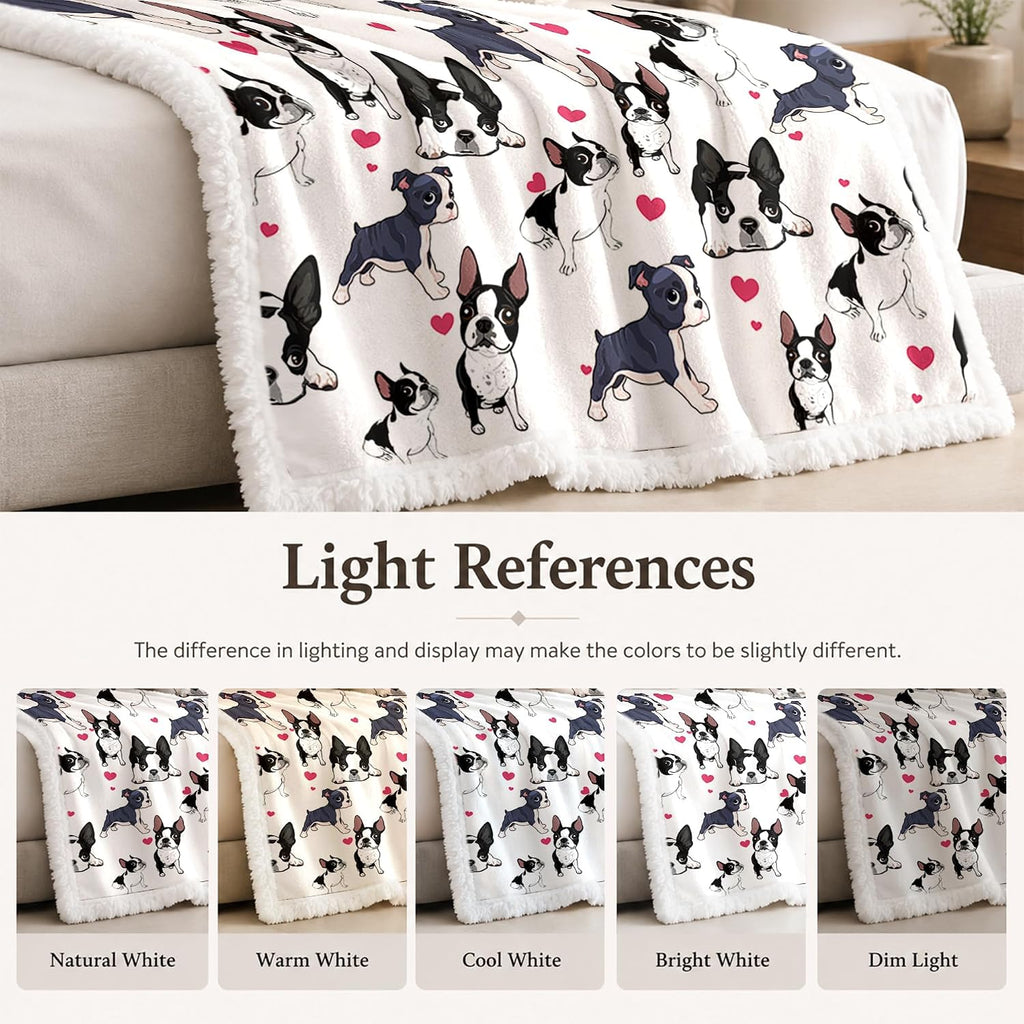 50x60 Sherpa Fleece Throw Blanket, Boston Terrier | sherpa fleece. boston terrier print; for couch, bed, or sofa. - view 8