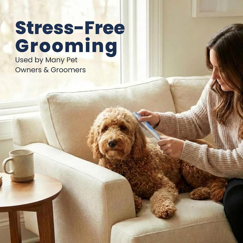 Metal Comb for Dogs, Dog Grooming Detangler Combs For Matted Hair, 2 Pack | Best Comb for Golden Doodles & Poodles, For Dematting & Detangling Pets And Cats, Fine Tooth Stainless Steel Greyhound Comb - view 5