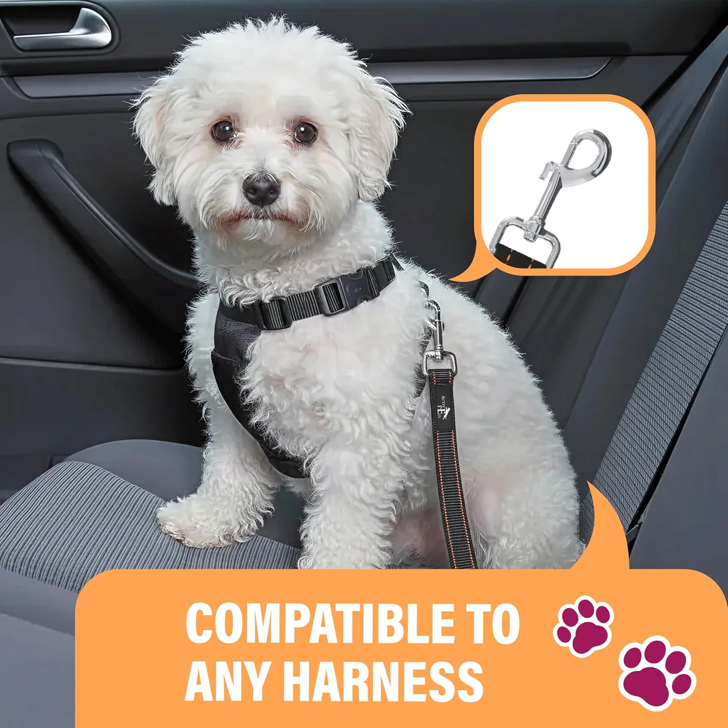 Black Car Seat Belt for Dogs, Attaches to Harness & Collar, Adjustable 18" - 24" Travel Restraint System Fits Small - Large Pups for Safety & Comfort, Essential Pet Supplies & Accessories - view 5