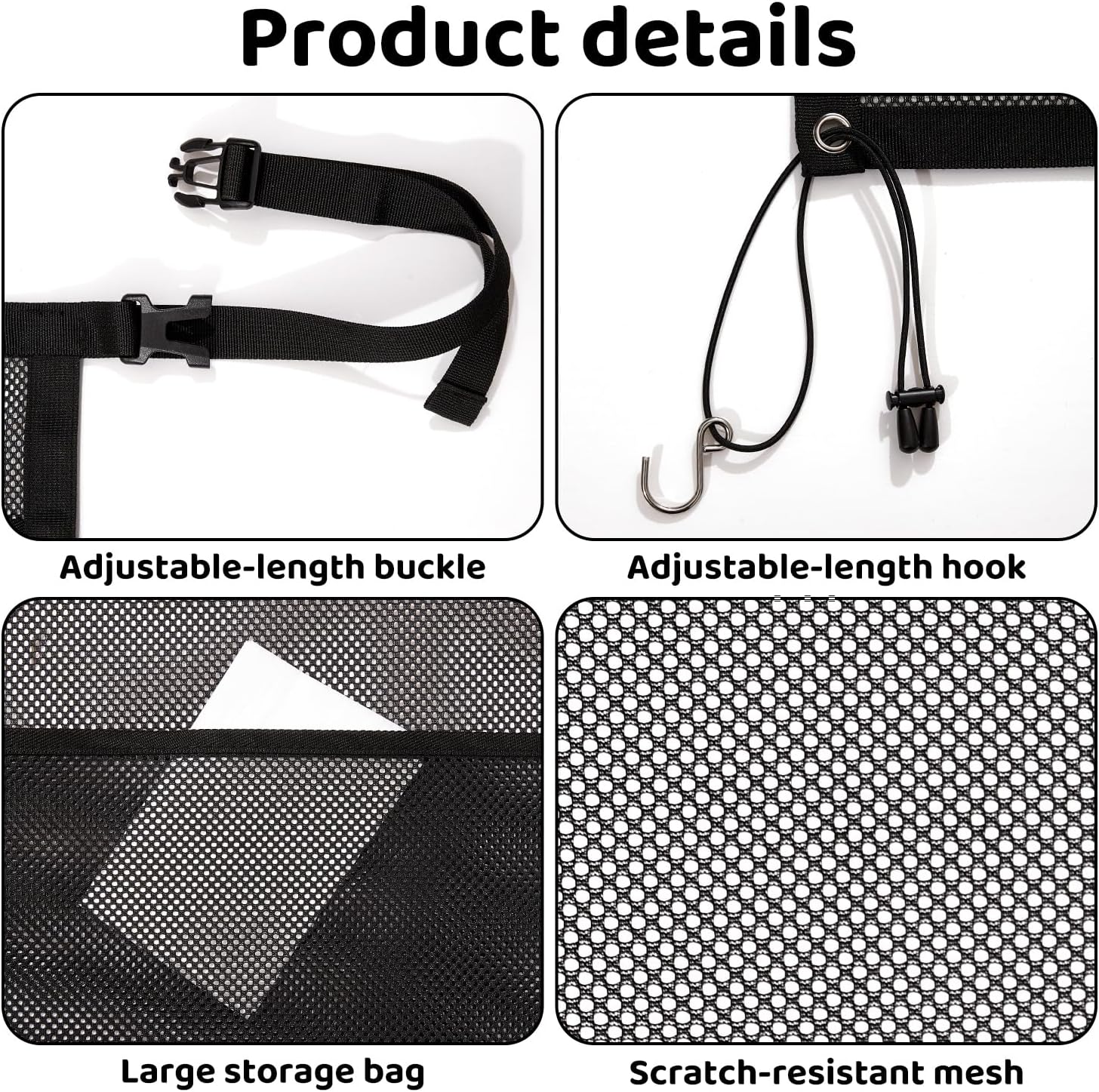 Dog Car Barrier,Dog Net for Car,Pet Divider Barrier for Car/SUV/Truck | with Mesh Organizer,Large Barrier Area,Adjustable Straps,Sturdy Easy to Install, Scratch-Resistant,Keep Dogs in Back Seat - view 7