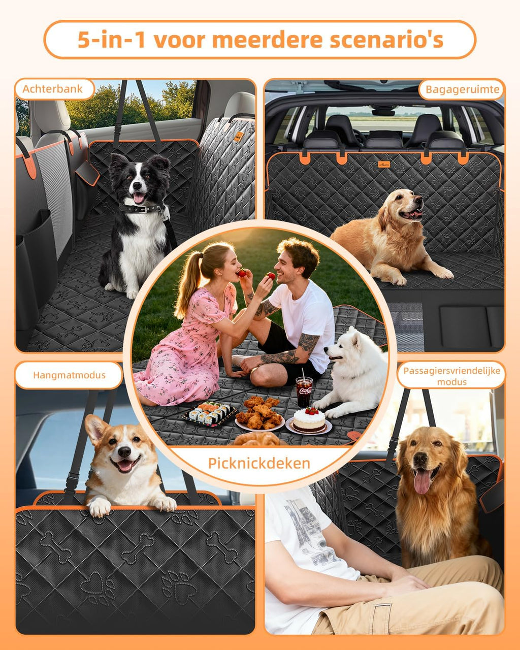 Dog car seat cover 100% waterproof scratchproof dog hammock 600D for car back seat nonslip with mesh window car seat protector for dogs pets universal fits for most cars trucks SUV - view 5
