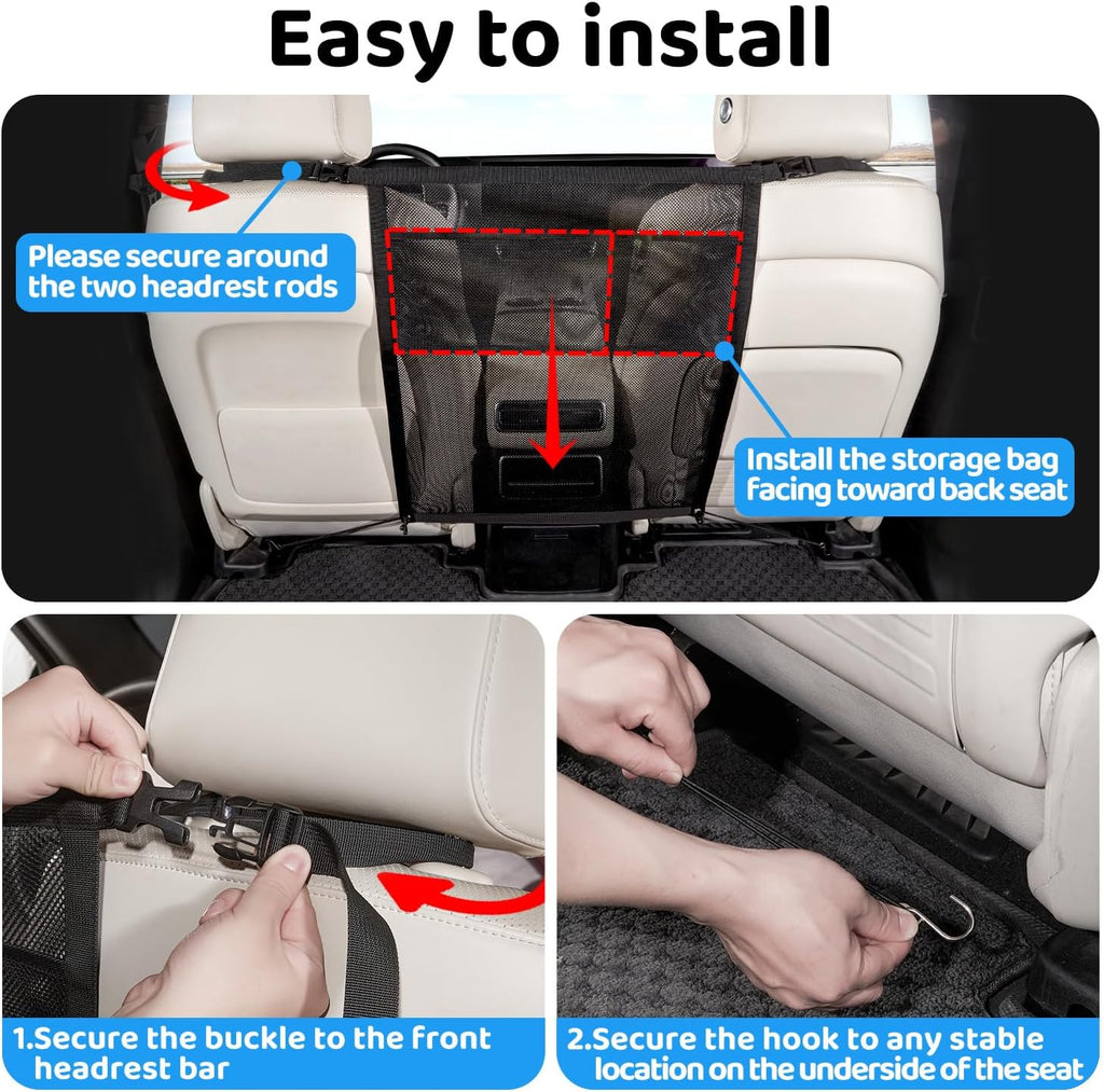 Dog Car Barrier,Dog Net for Car,Pet Divider Barrier for Car/SUV/Truck | with Mesh Organizer,Large Barrier Area,Adjustable Straps,Sturdy Easy to Install, Scratch-Resistant,Keep Dogs in Back Seat - view 6