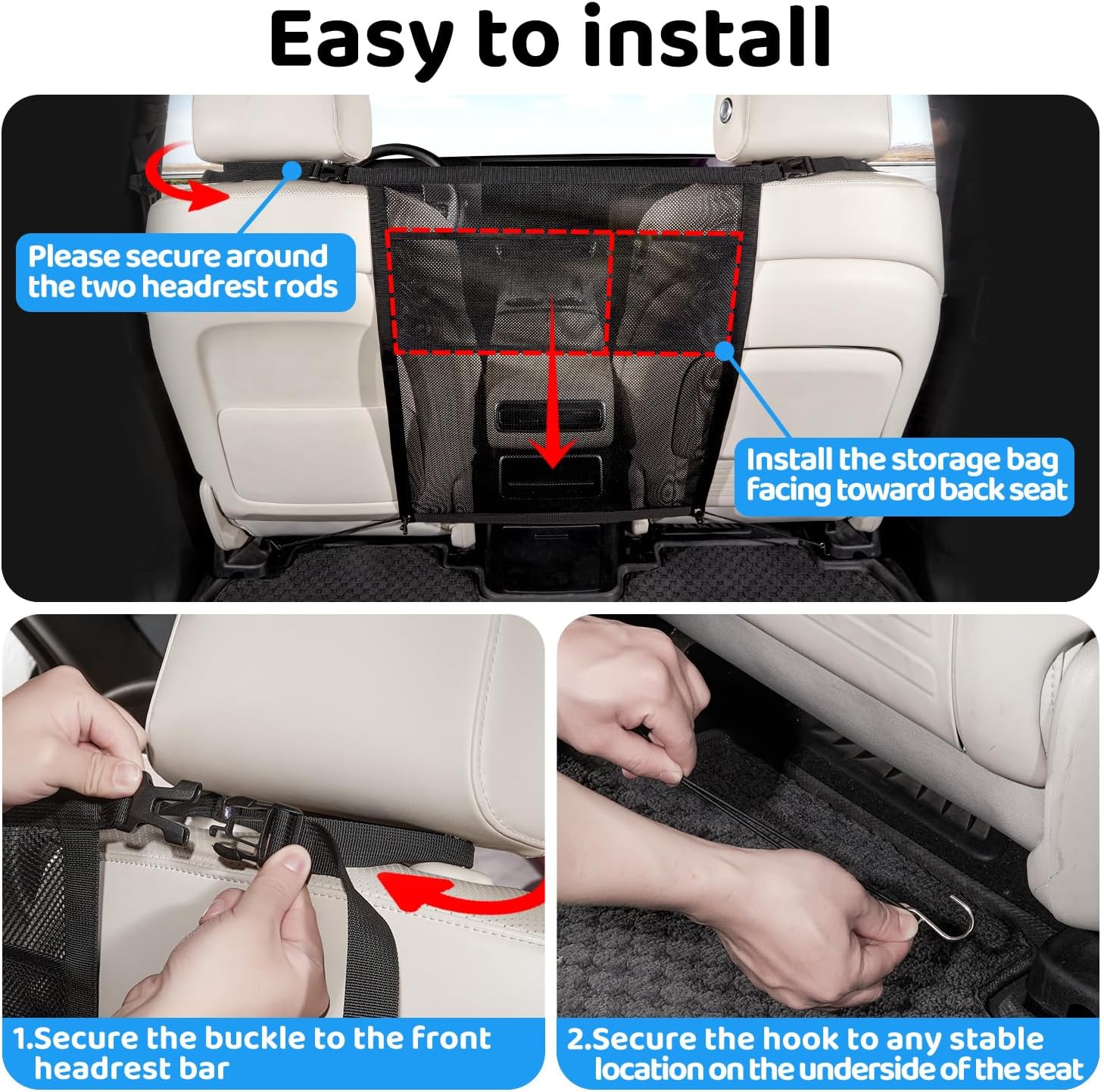 Dog Car Barrier,Dog Net for Car,Pet Divider Barrier for Car/SUV/Truck | with Mesh Organizer,Large Barrier Area,Adjustable Straps,Sturdy Easy to Install, Scratch-Resistant,Keep Dogs in Back Seat - view 6