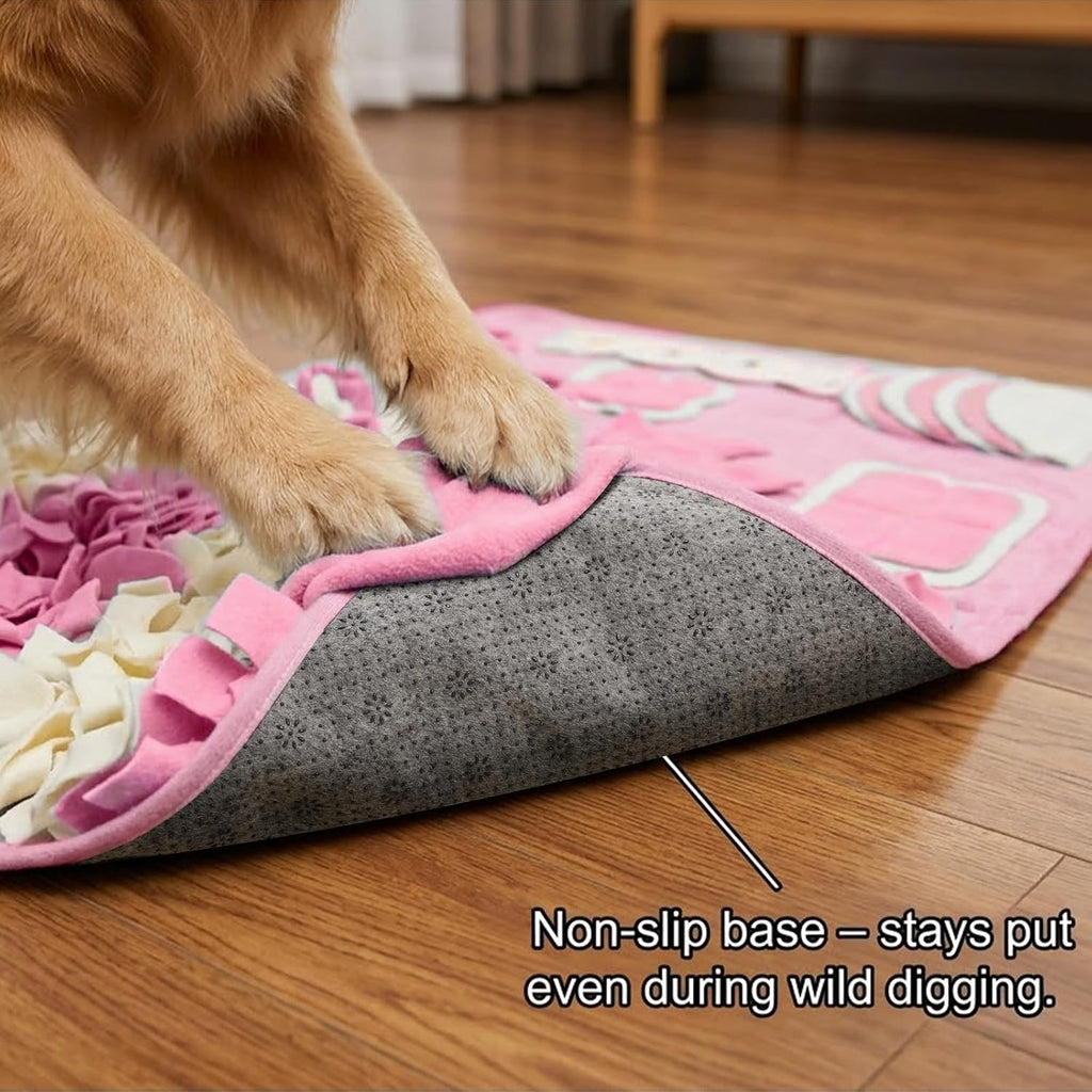 Snuffle mat for dogs: slow food interactive experience | 7 enrichment foraging games for large dog owners needing to burn pet energy - washable 1000 times - 22x38 inch - pink - view 4