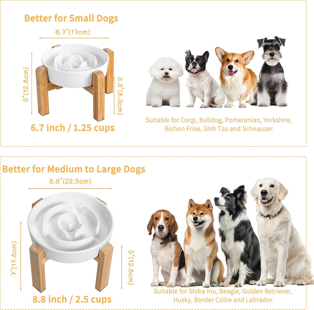 Elevated slow feeder dog bowl, 6.7" ceramic maze dog bowl with stand | 1.5 cups slow feeding dog dish for fast eaters, 5" tall anti-slip raised slow feeder for small and medium breeds, white - view 7