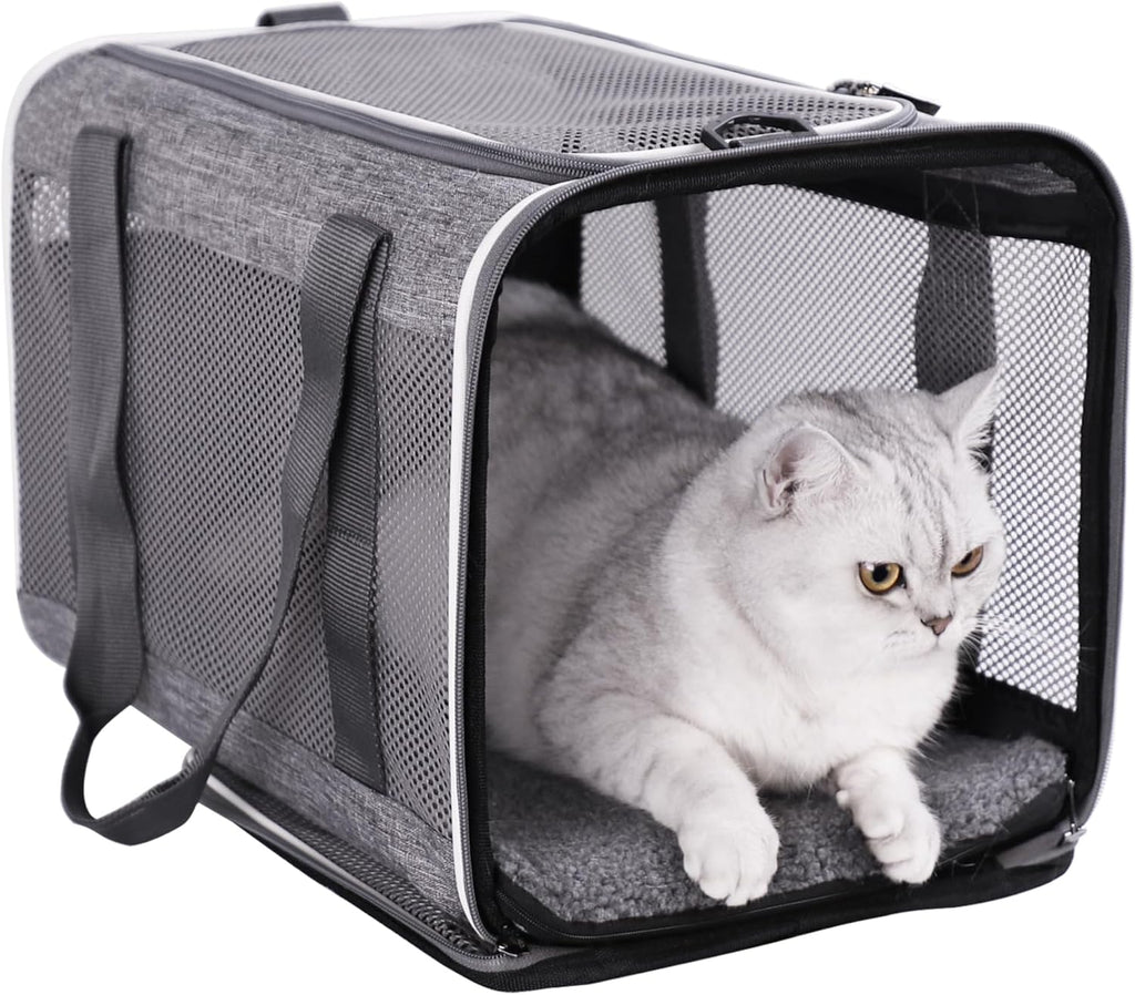 Soft pet carrier bag for cats and puppy under 20 lbs. Sturdy, safe, comfortable and lightweight