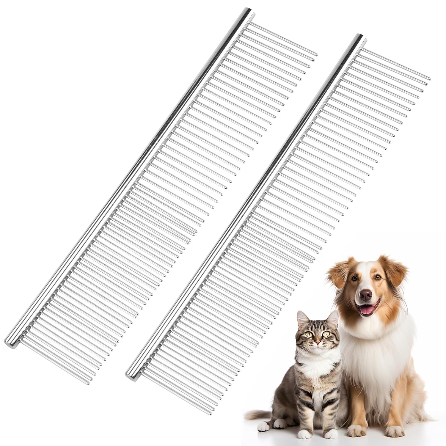Pet Steel Grooming Tool Poodle Finishing Butter Comb 7 1/2-inch L Silver Dog Combs with Rounded Ends Stainless Steel Teeth, Cat Comb for Removing Tangles and Knots - view 8