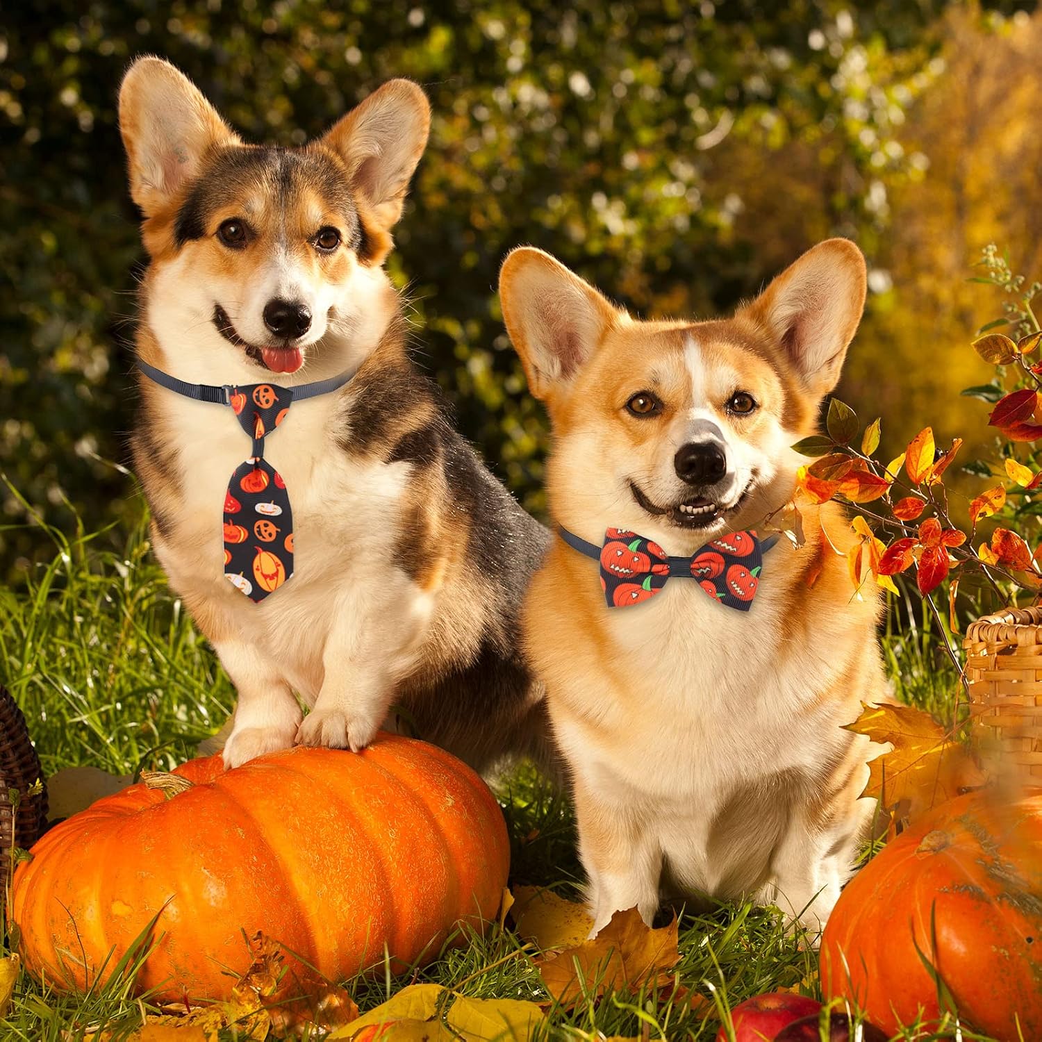 100 Pack Fall Dog Bow Tie Collar Set, 50 Dog Bow Ties and 50 Pet Neckties Maple Leaf Pumpkin Turkey Pattern Pet Costume Accessories for Small Medium Dogs Cats, Thanksgiving Halloween Supplies - view 5