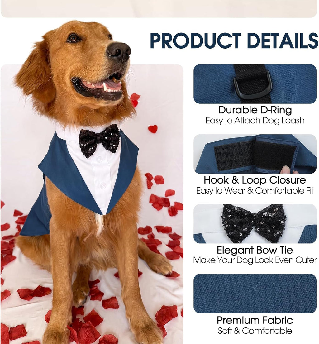 Dog Tuxedo, Dog Suit and Bandana Set, Dogs Costume with D-Ring | Formal Dog Outfit with Detachable Bowtie Collar for Wedding, Birthday, Party, Christmas, Halloween, Royal Blue M - view 3