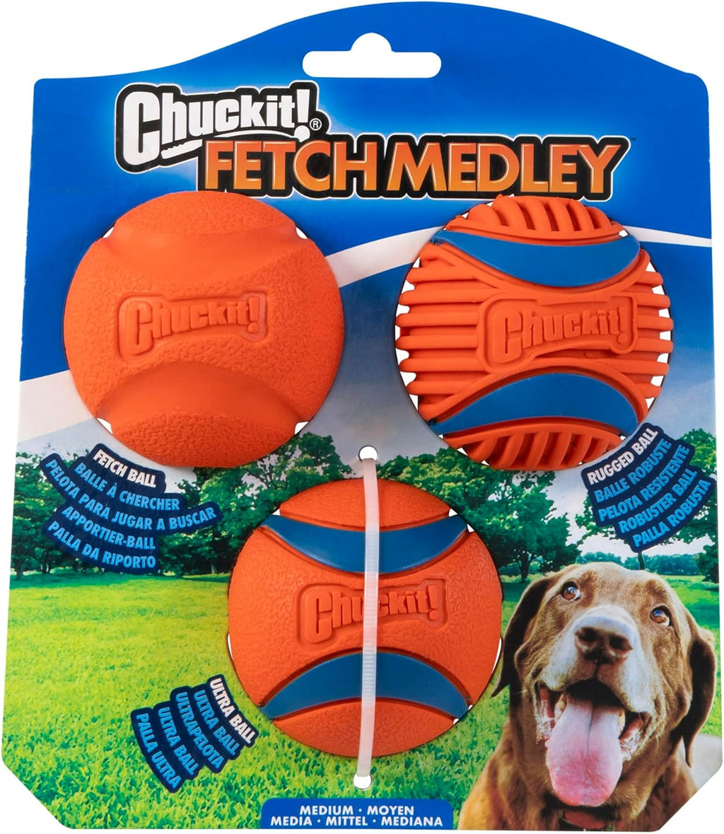Dog balls - interactive dog toys, high-bounce fetch ball, ultra and rugged balls, durable - size medium, 2.5-inch diameter, set of 3 | durable trio includes floating ultra and rugged styles, keeps active pups chasing, retrieving and playing outdoors