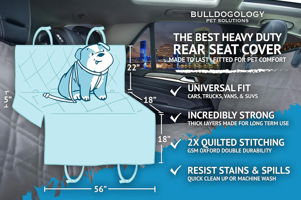 Dog car seat cover waterproof heavy duty bench dog hammock backseat protector from hair, muddy paws, scratches - pet car seat cover for cars trucks SUVs (large, grey) - view 3
