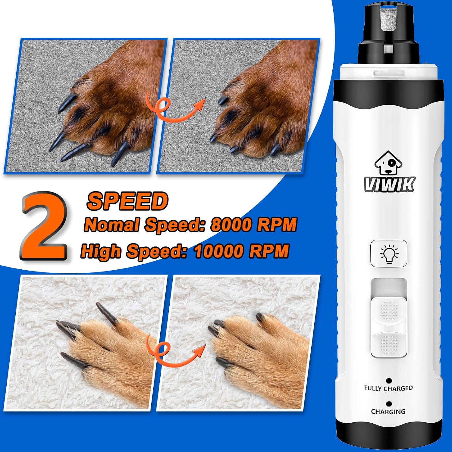 Dog Nail Trimmers with Light, Cat Dog Nail Clippers, Dog Nail Grinder Quiet for Large Medium Small Dogs Paw & Cats Claw, Electric 2-Speed Pet Toenail Grooming Supplies, Gifts for Dog Lovers. - view 2