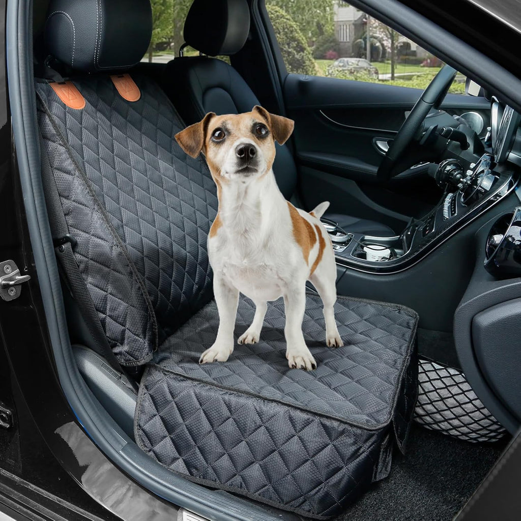 2 pack pet car seat cover for front seat, captain chair seat cover | waterproof pet seat protector, full protection with side flaps, non-slip, large front storage pocket, fits cars/trucks/SUVs - view 4