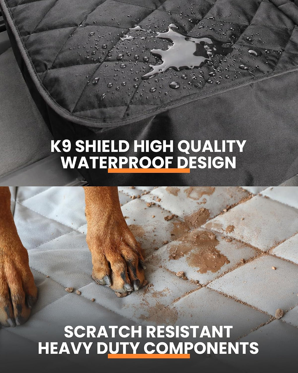 Dog Rear Seat Cover for Fold Down Seats - Fitted, Black Regular | Heavy-duty split design fits 60/40 and 50/50 fold-down seats. No Hammock. K9-Shield waterproof layer. Non-slip backing. - view 7