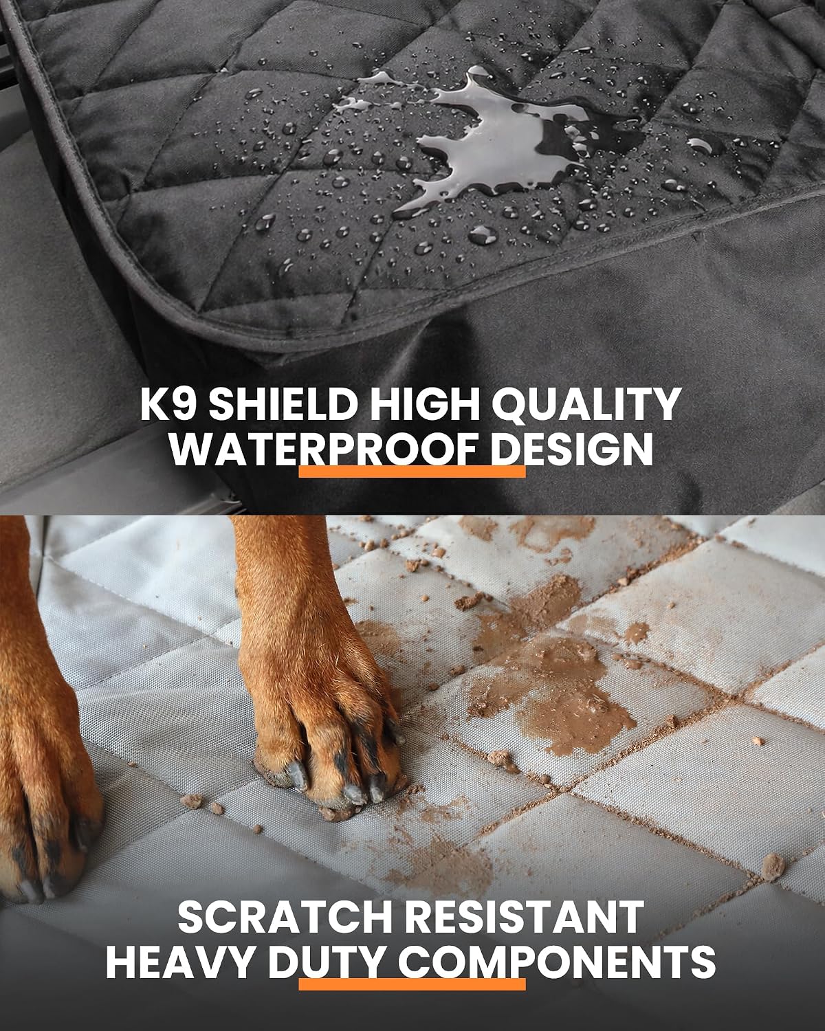 Dog Rear Seat Cover for Fold Down Seats - Fitted, Black Regular | Heavy-duty split design fits 60/40 and 50/50 fold-down seats. No Hammock. K9-Shield waterproof layer. Non-slip backing. - view 7
