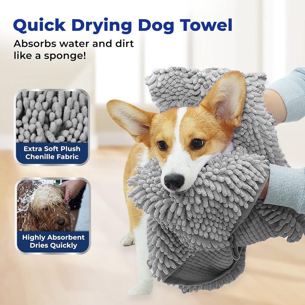Doggy Dryer, Highly Absorbent Microfiber Washable Dog Shammy Quick Drying Towel Absorber - Extra Soft Plush Wrap Chenille Bath Towels to Dry Soggy Large Pets & Small Puppy-Grey 13"x31" - view 2