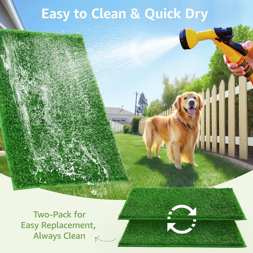 Dog Grass Pee Pads, 14.1x18.1in Artificial Grass Pad for Potty Tray | 2 Pack, Hemmed Edge, Fake Grass for Dogs to Pee On, Washable, Replacement Turf, Outdoor Indoor Pee Grass Patch, Easy to Clean - view 3