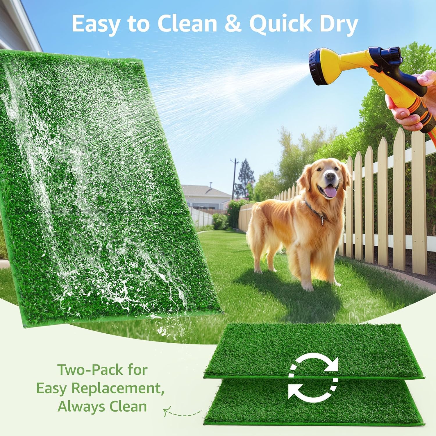 Dog Grass Pee Pads, 14.1x18.1in Artificial Grass Pad for Potty Tray | 2 Pack, Hemmed Edge, Fake Grass for Dogs to Pee On, Washable, Replacement Turf, Outdoor Indoor Pee Grass Patch, Easy to Clean - view 3