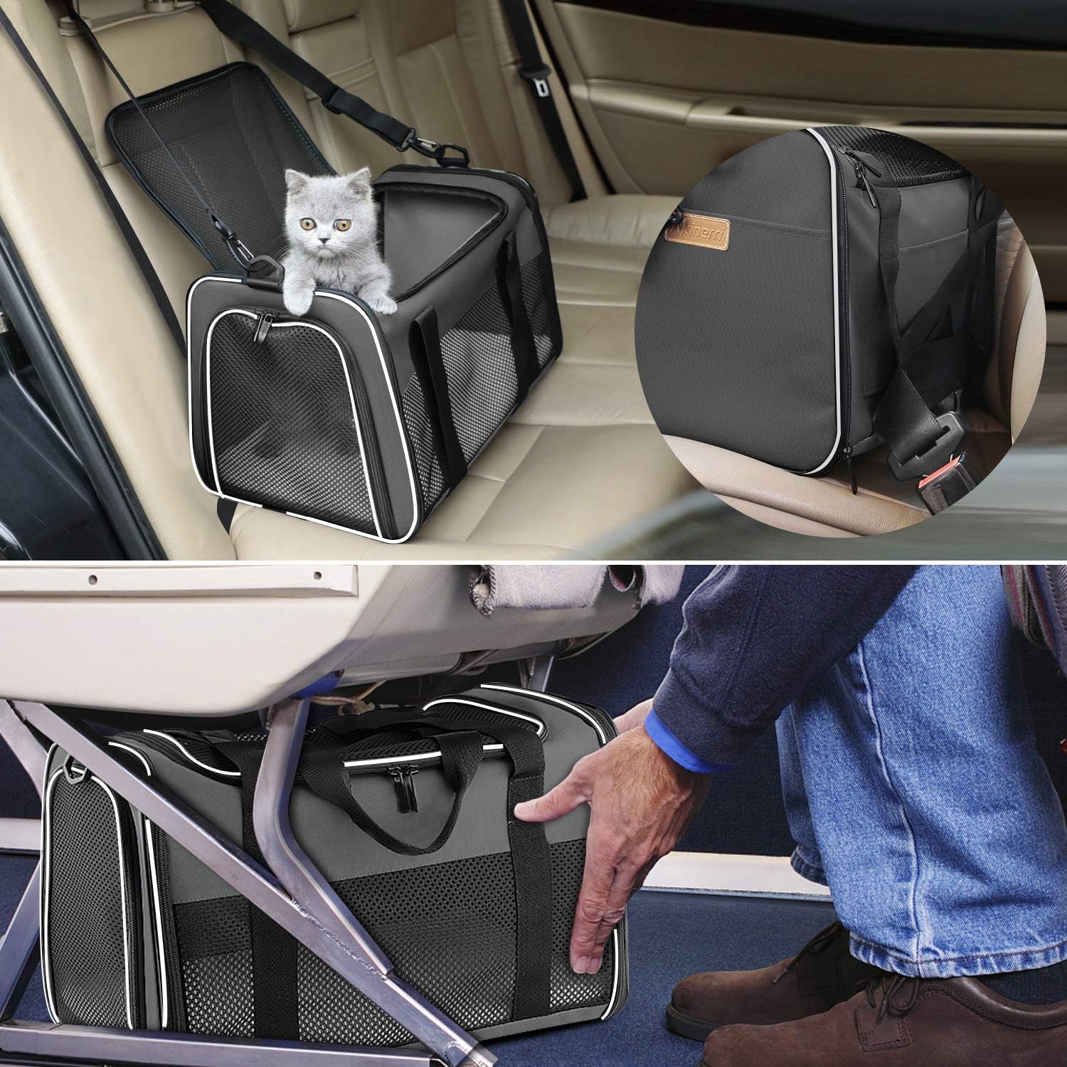 Cat carrier - portable foldable dog pet carrier, soft-sided pet bag up to 15 lbs, airline approved travel puppy carrier - view 5