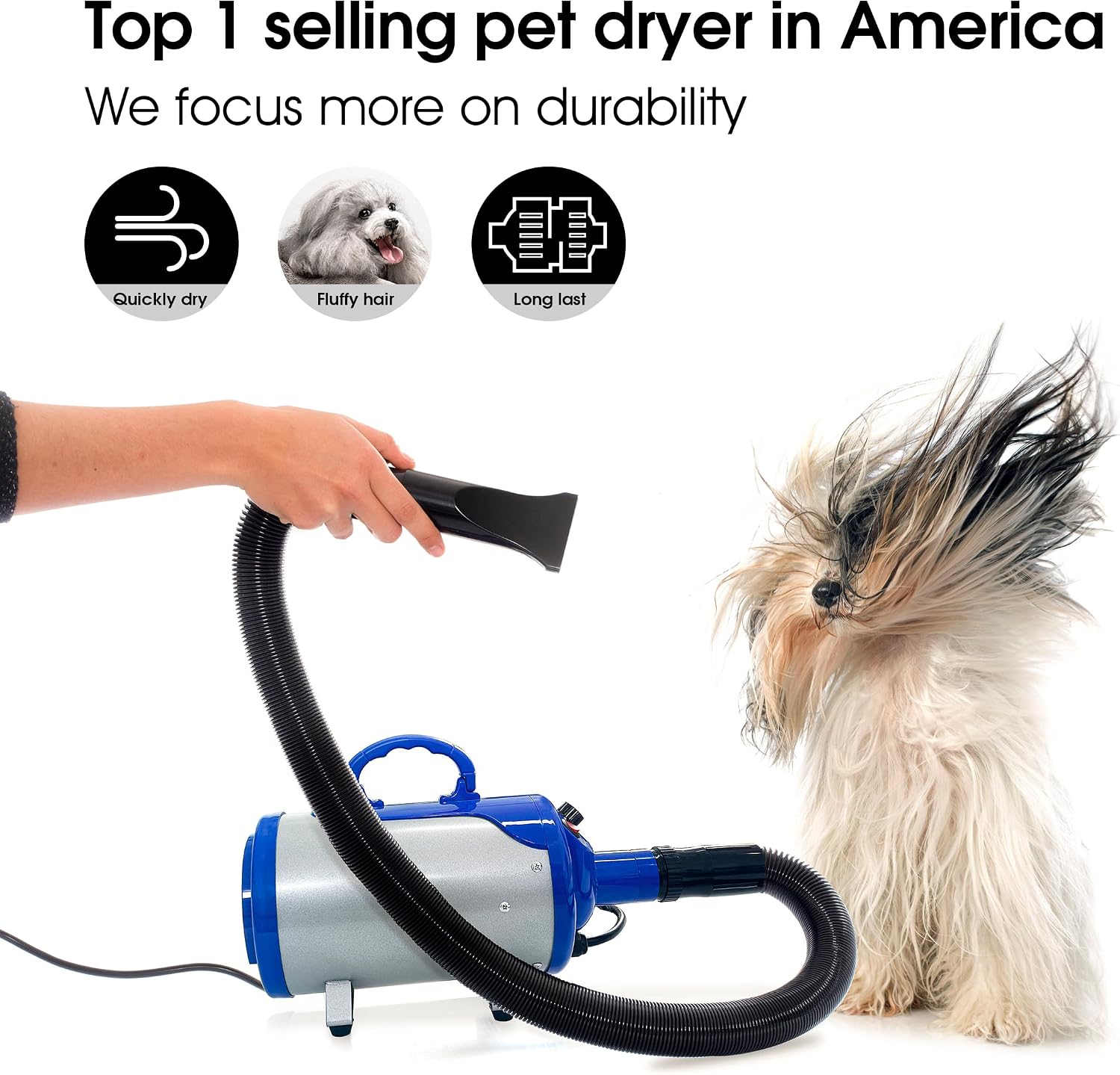 Pet hair force dryer dog grooming blower with heater (blue) - view 2