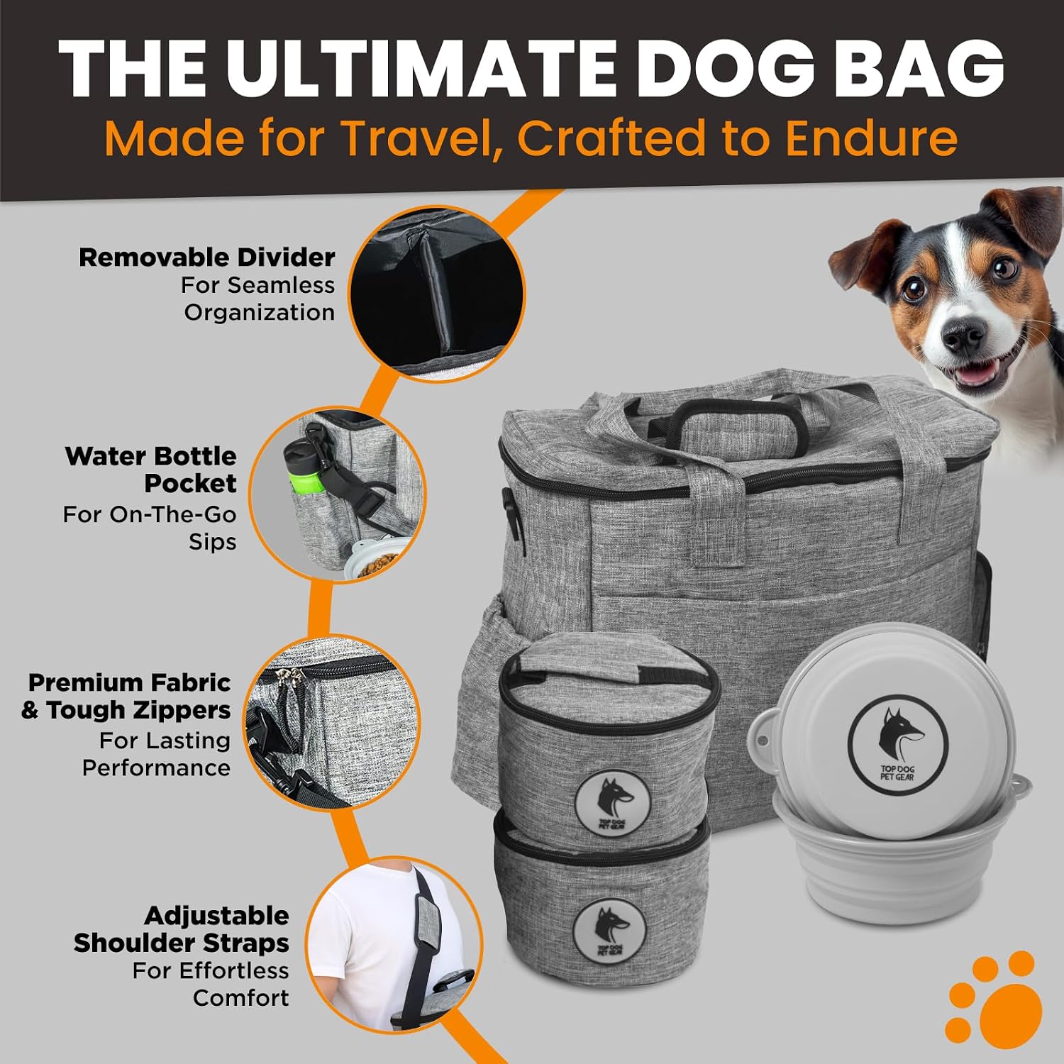 Dog travel bag for supplies - airline approved pet backpack organizer | pet supply organizer with collapsible bowls, food containers, luggage sleeve - camping gear, road trip essentials - view 3