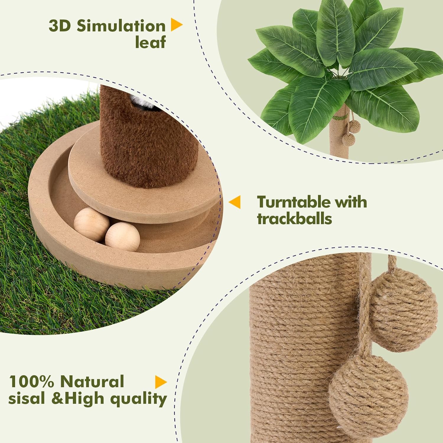Tall Cat Scratching Post,Cat Toys,Cat Scratcher Tree for Large Cat | Heavy Duty,Protect Sofa,Modern Boho,Cat Ball Track,Cat Tree,For Indoor Cats - view 3