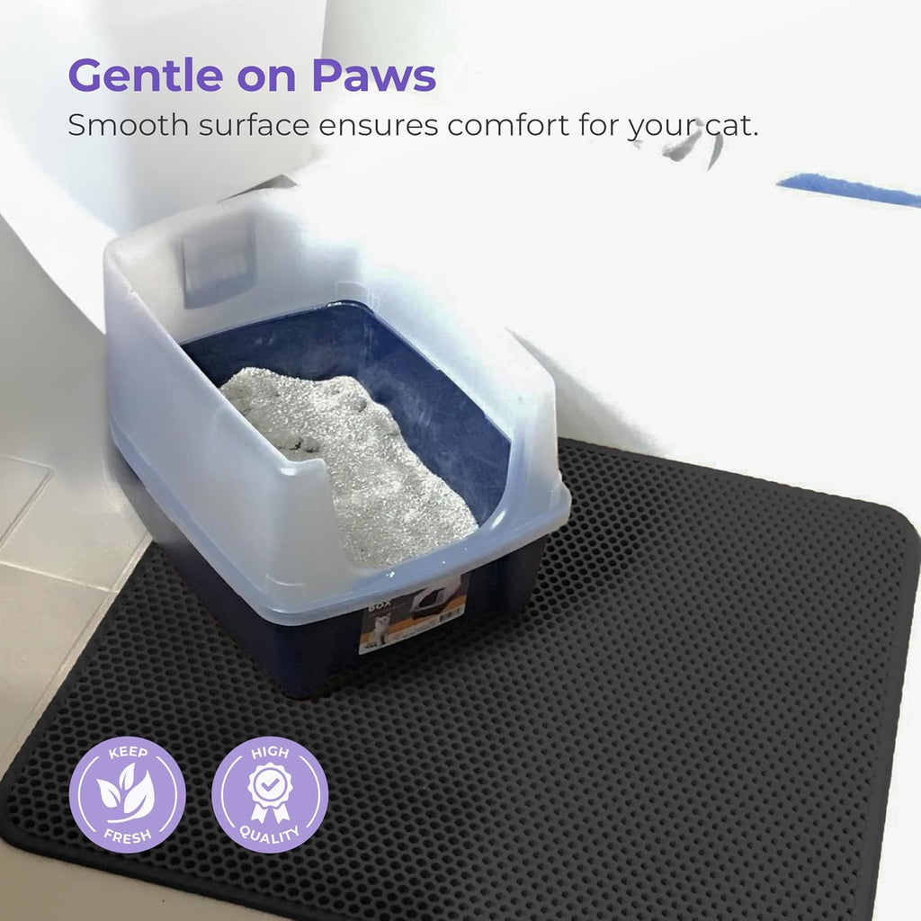 Large Cat Litter Trapper Mat with Exclusive Urine/Waterproof Layer - Cat Litter Mat - Larger Holes with Urine Puppy Pad Option for Messy Cats - Soft on Paws and Light - 30" x 23" (Black Color) | Double layer honeycomb traps scattered litter while the wate - view 6