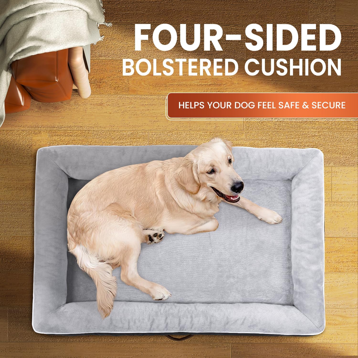 Orthopedic Dog Bed XL, Four-Sided Dog Sofa, Washable Cover, Gray - view 7