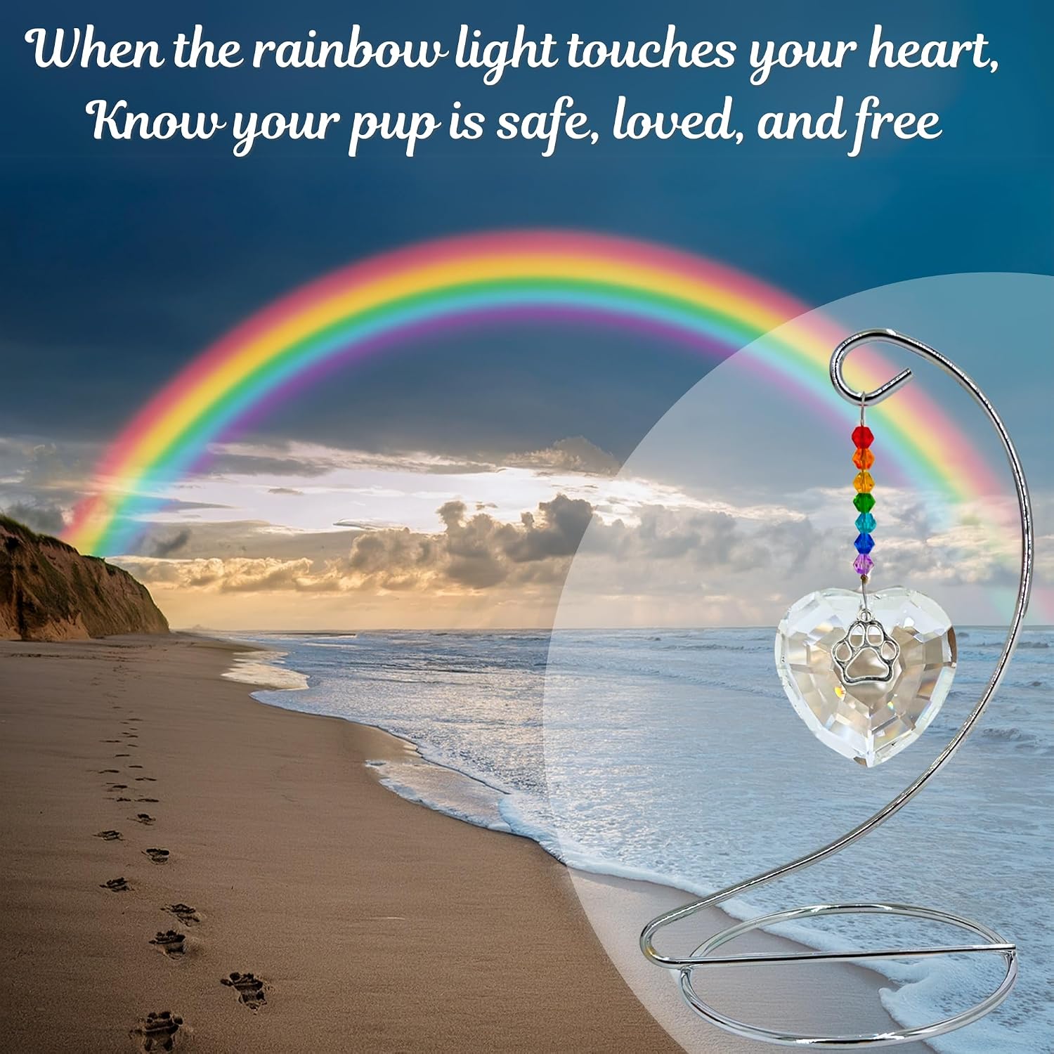 Dog Memorial Gifts for Loss of Dog Crystal Heart & Paw Suncatcher | Rainbow bridge dog memorial gifts, pet memorial gifts for dogs, loss of dog sympathy gift - view 6