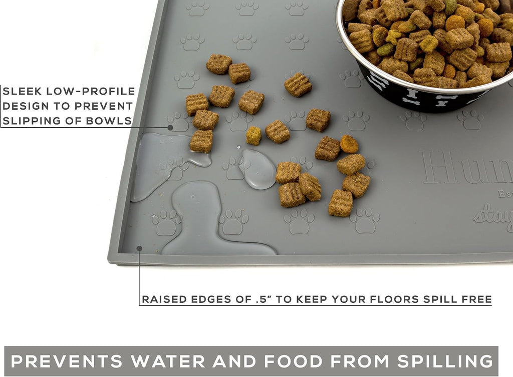 Food Mat Feeding Tray - Non-Slip, Anti-Spill, Raised Dog Food Mat, Easy Clean Waterproof - Premium Quality Silicone - Perfect for Dog Bowl Mat and Cat Feeding Mat Tray, 24" x 16" (Grey) - view 4