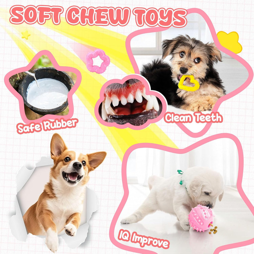 Pink Puppy Toys - 9 Pack Puppy Chew Toys for Teething, Enrichment Dog Toys for Small Dogs to Keep Them Busy, Squeaky Plush Toy for Boredom - view 4