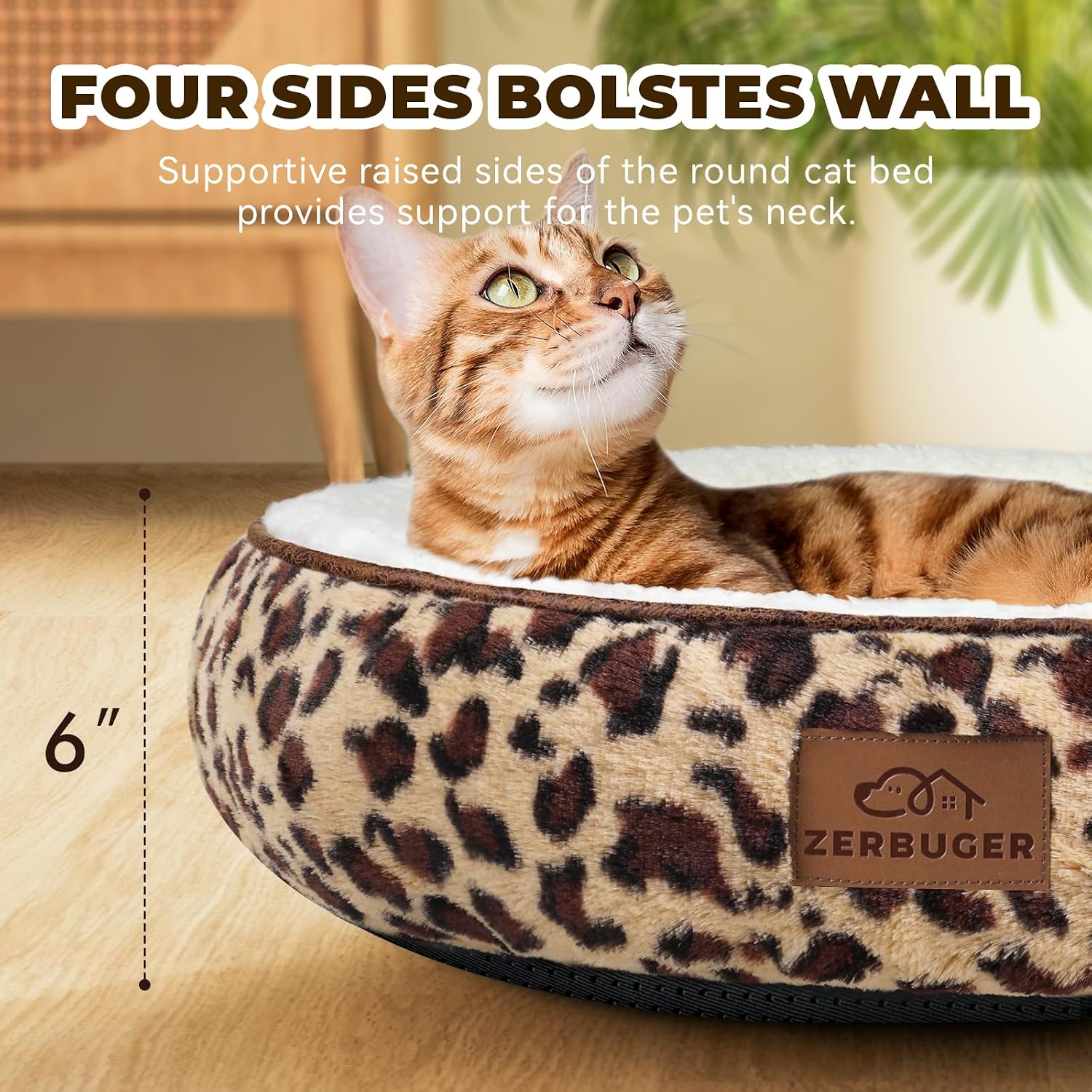 20in Leopard Round Cat Dog Bed Gift for Large Medium Small Dogs Cats, Machine Washable Sleeping Sofa, Non-Slip Bottom Breathable Soft Calming Pet Cuddler for Indoor/Outdoor/Car/Cage - view 4