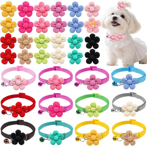 36pcs floral pet collar & hair bows, grooming accessories for puppies & cats | 36pcs floral pet set; 24 hair bows & 12 adjustable bell collars, multi-color for kittens & tiny pets all occasions
