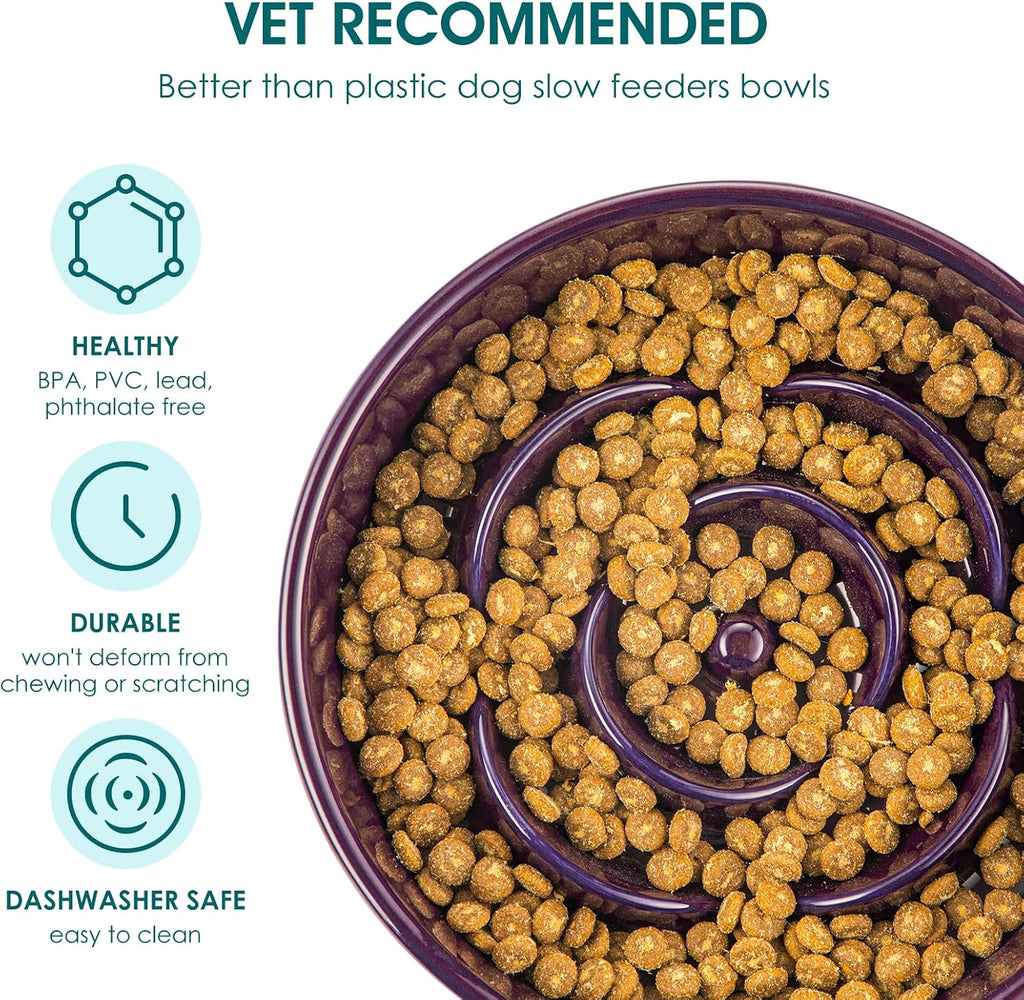 Slow Feeder Dog Bowl, 3 Cups Ceramic Large Puzzle Dog Food Dish | Maze Dog Food Bowl for Fast Eaters, Slow Feeding Design for Large Dogs, Promotes Healthy Eating Habits, Dark Purple - view 3
