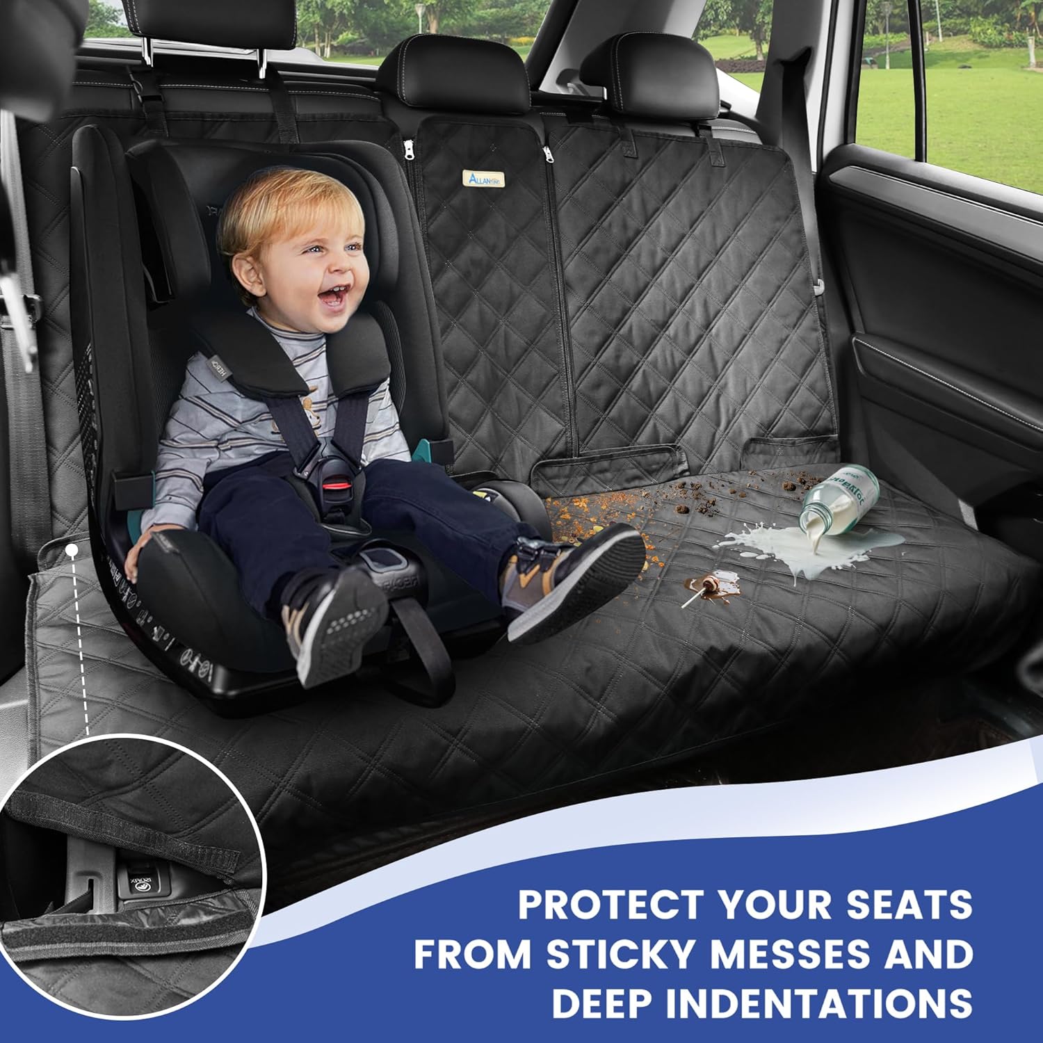 Back Seat Cover for Large SUVs Rear Split Bench - Heavy-Duty 900D Waterproof Non-Slip Car Seat Protector for Messy Kids & Drooling Dogs, Easy Clean(Black) - view 3