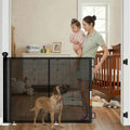 Retractable Baby Gate - 118" Extra Wide Mesh Dog Gate with Support Rods - 34" Tall for Stairs, Doorways, Hallways - Drill or No-Drill - Pet & Cat Gate - Outdoor/Indoor (Black, 9.84 ft)