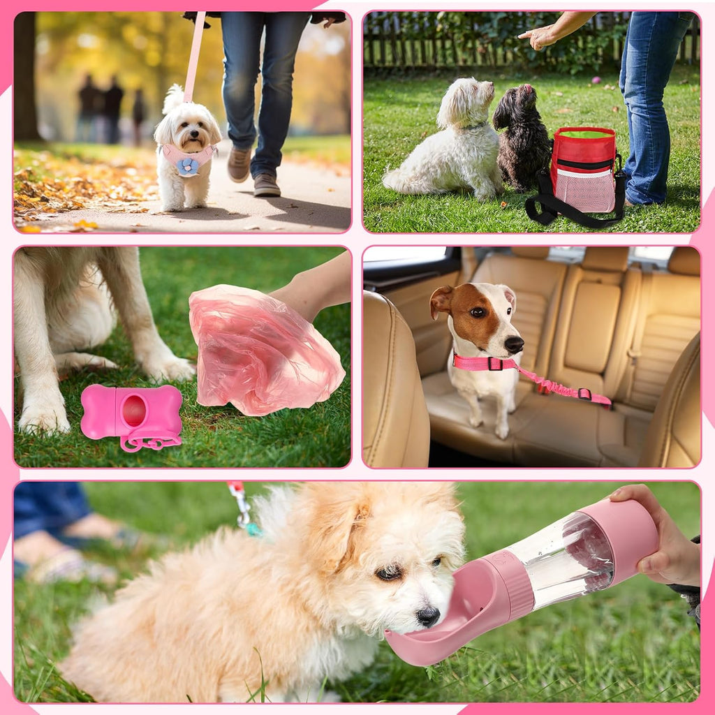 50 Pcs Puppy Supplies Starter Kit for Small Dogs Puppy Essentials Includes Leash, Bowls, Teeth Brushes, Water Bottle, and More Accessories for Dogs Pet Day Welcome Gift(Pink) - view 4