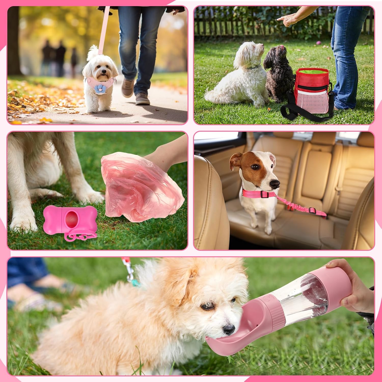 50 Pcs Puppy Supplies Starter Kit for Small Dogs Puppy Essentials Includes Leash, Bowls, Teeth Brushes, Water Bottle, and More Accessories for Dogs Pet Day Welcome Gift(Pink) - view 4