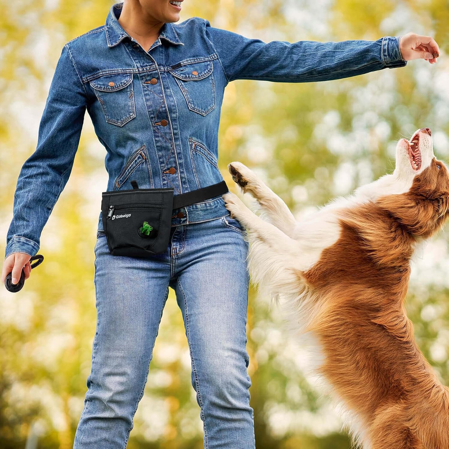 2 Cup Dog Treat Pouch with Silicone Insert Bag& Clicker(Raven) | 2 Pair Magnetic Closures, Zipper Pocket with Poop Bag Holder, Waist Belt & Metal Clip to Wear for Pet Training/Daily Walking - view 5
